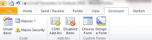 email template Outlook developer ribbon